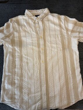 Ben Sherman Cream and Tan Short-Sleeve Button-Down Shirt